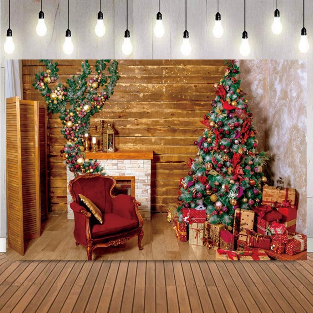 Christmas Day Backdrops For Photography White Wooden Wall Xmas Trees Wreath Fireplace Decor Family Party Photo Backgrounds5