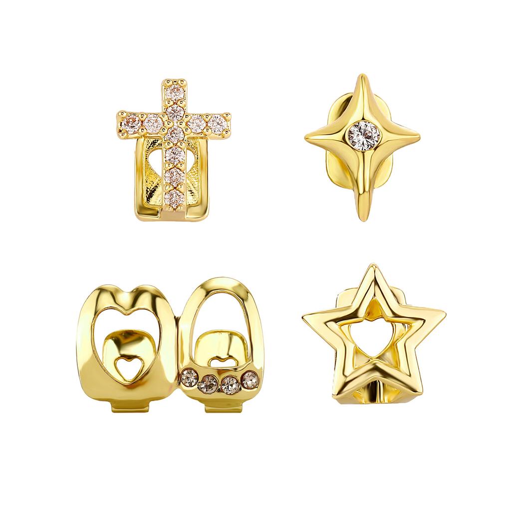 Real Gold Plated Hip-Hop Teeth Brace TEMU Halloween Hot-Selling Gold Teeth Set Rap Versatile Personality Teeth Accessories Wholesale
