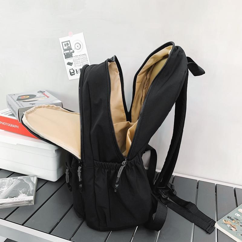 Middle School Student Schoolbag Women's Large Capacity Backpack Men Solid Color Nylon Backpack