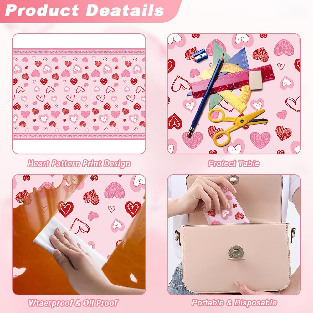 Valentines Tablecloth, 2Pcs Valentines Tablecloth Plastic 54x108 Inch Red Pink Love Heart Table Cloth Valentines Tables Cloth Disposable Rectangle