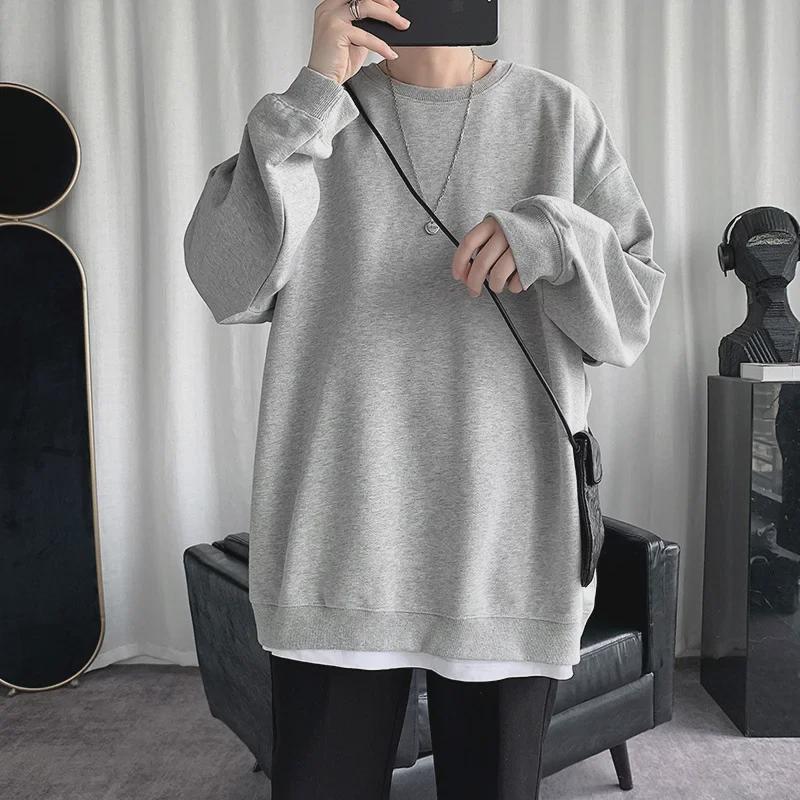 2025 Men's Trendy Solid Color Round Neck Sweatshirt, Loose, Hoodless Pullover, Thin Style for Spring and Autumn, Large Sizes Available