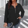 2025 Spring/Autumn Plus Size Women's Long Sleeve V-neck Zipper T-shirt