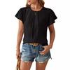 Women's Short Sleeve Ruffle Neckline Casual Blouse Multi Color