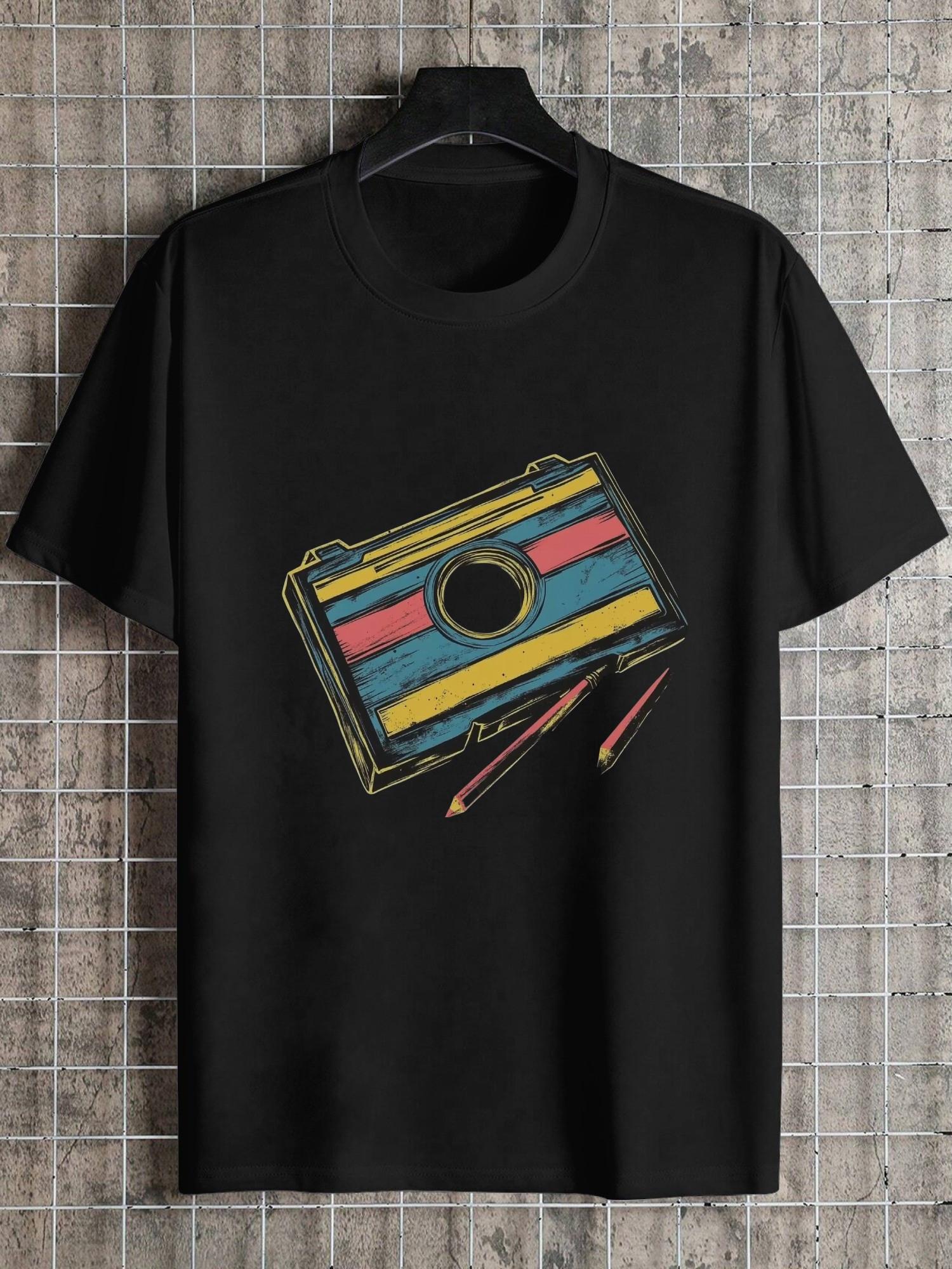 Retro Cassette Tape Graphic T-shirt - 180g Cotton Crew Neck Short Sleeve XXXXL