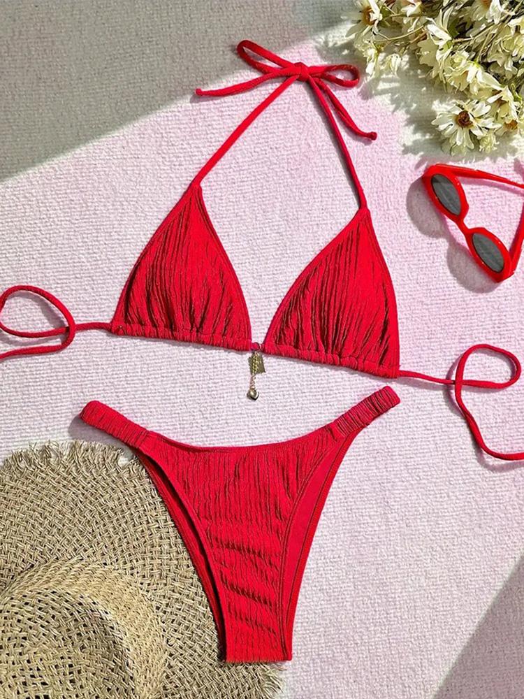 Fashion Sexy Laced Up Bikinis Set Women Split Swimsuit Beach Brazil Bikini 2026 New All Season Backless Bikinis 2 Piece Set