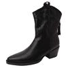 Retro pointed thick heel short boots women's fashion 2025 new autumn and winter design western cowboy boots thin boots