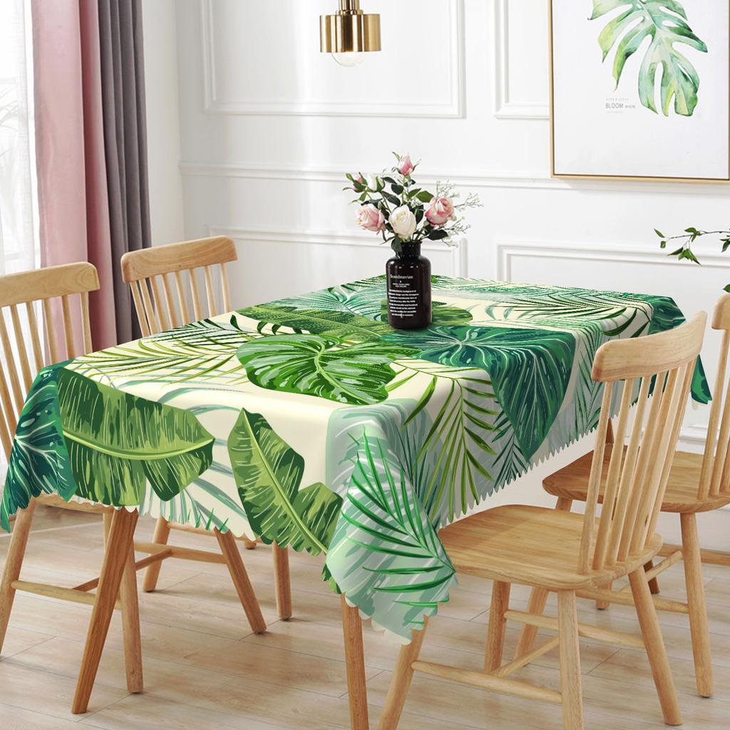 Tropical Palm Leaves Flowers Table Cloth Wedding Party Rectangle Waterproof Reusable Kitchen Tablecloth Camping Patio Decor