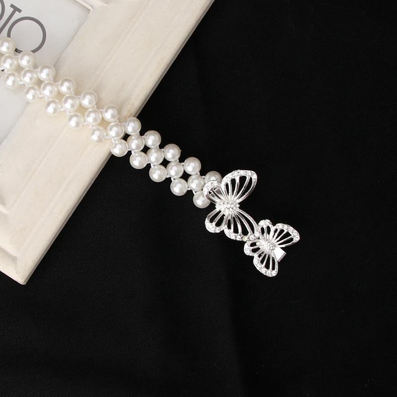 Fashion Ladies' Elastic Waistband with Pearl Thin Simple Rhinestone Waist Chain Elegant Pearl Waist Belt For Women