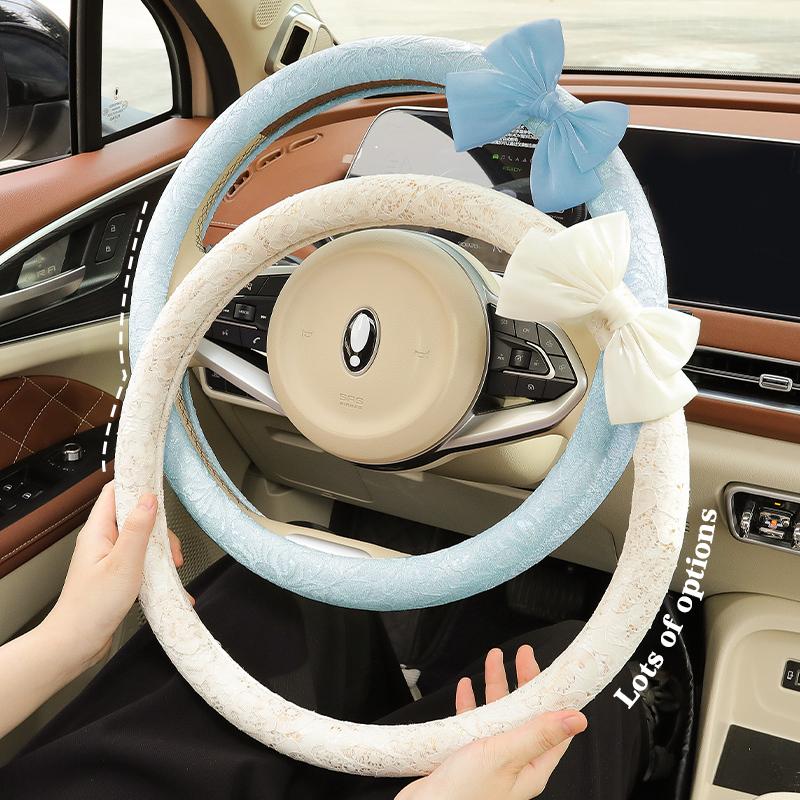 2026 Bow Lace Car Steering Wheel Cover Simple Lady Cute Senior Four Seasons Universal Set Tide Brand Personality