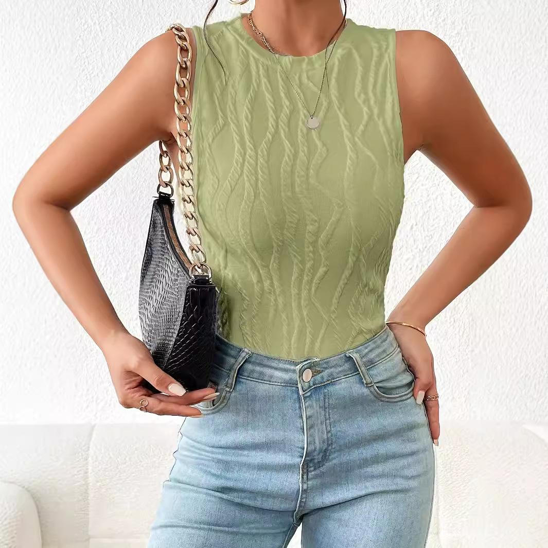 

Літо 2024 Жіночий новий корейський модний простий тонкий безрукавний ребристий круглий виріз в язаний жилет High Street Y2K повсякденний зручний топ XL зелений