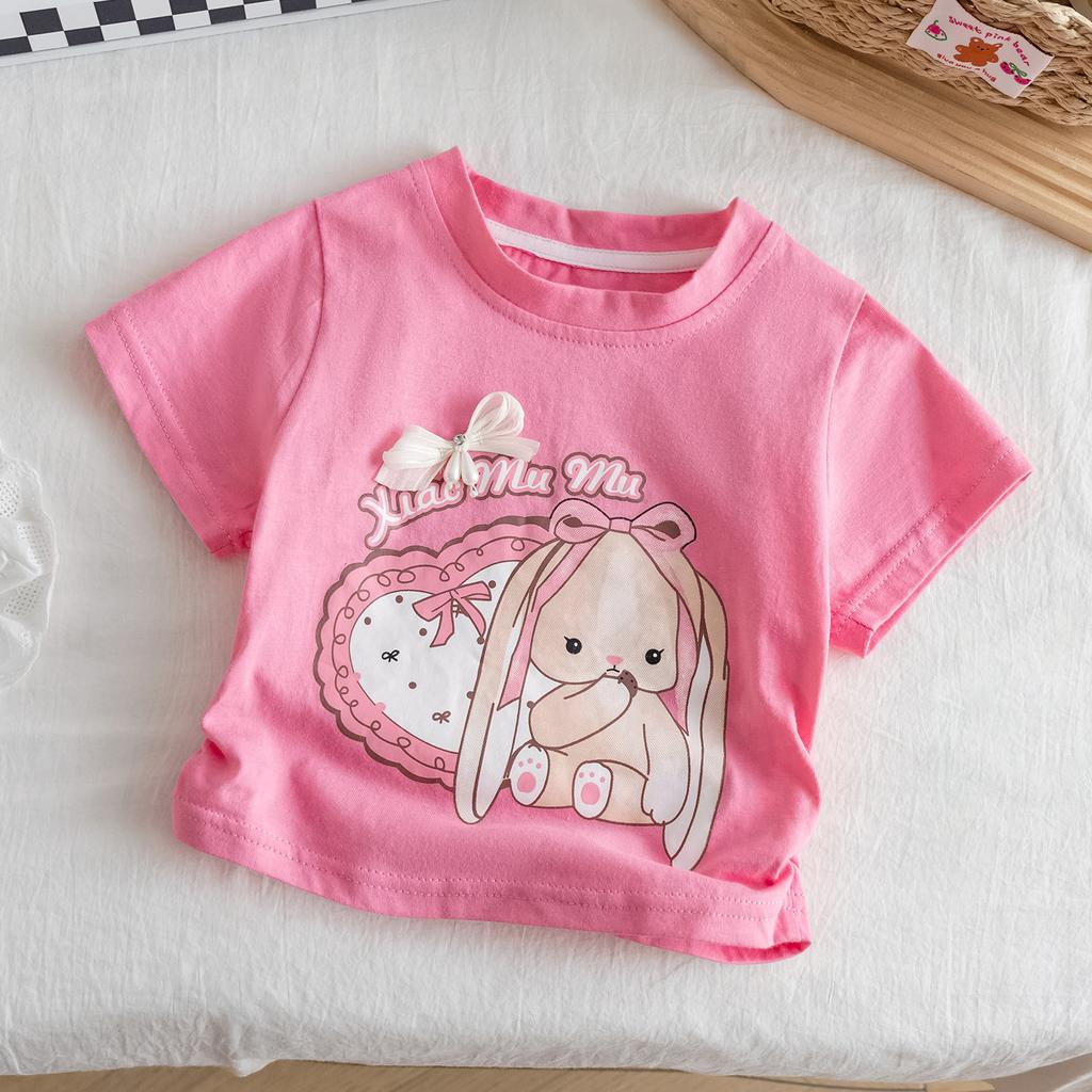 Girls Summer Pink Short Sleeve Sweet Outfit Set With Stylish Tulle Tutu Skirt Two Piece Clothing For Kids