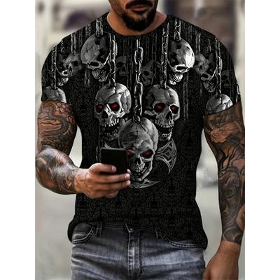 Men's T-Shirt Novelty Skull Head 3D Print Short Sleeve Tee Tops Punk Style Crew Neck T-Shirt Summer Outdoor Oversized Clothing