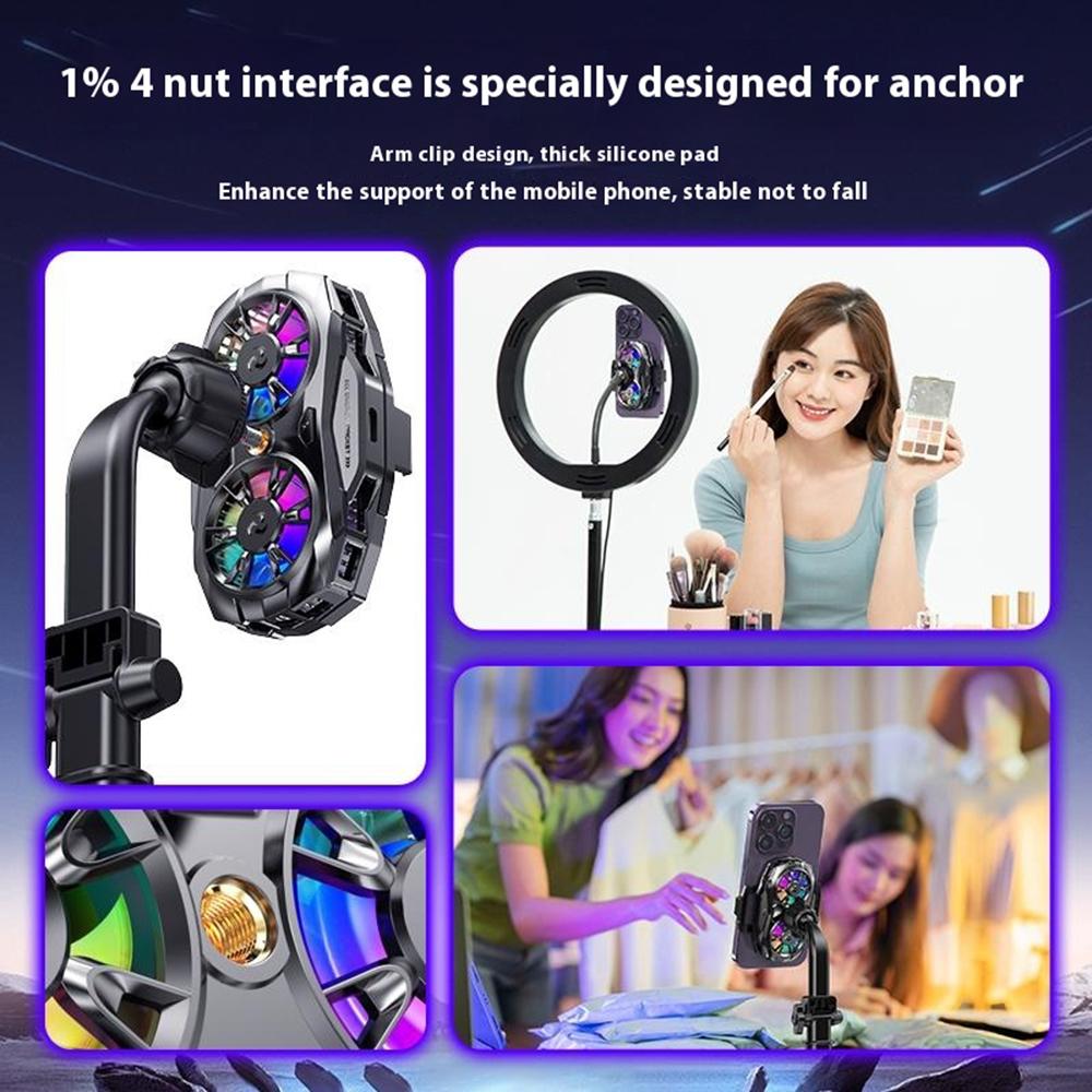 K19 Mobile Phone Cooler Fan Radiator with Digital Display/Dual Fans/RGB Lighting/Adjustable Speed