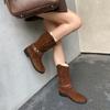 3cm Fashion Cow Suede Western Boots Women Round Toe Block Heel Slip On Ankle Fall Winter