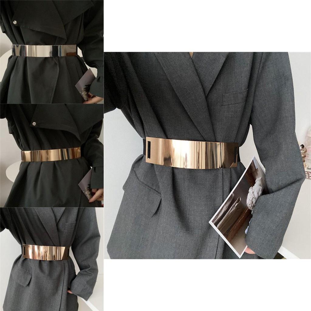 Stylish Metal Elastic Wide Waist Belt For Women With Shiny Surface Fashion Accessory
