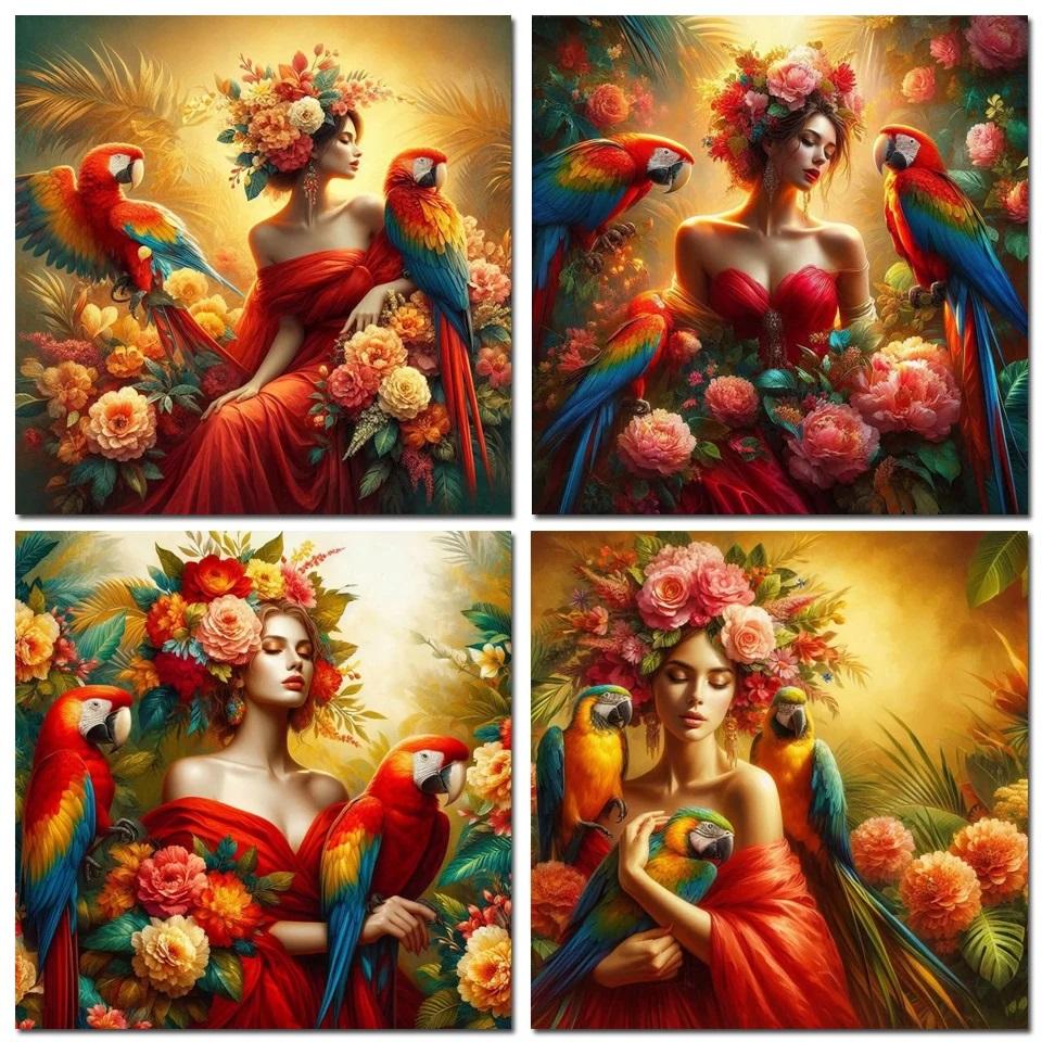 Diamond painting Art 5D DIY Colorful Peony Flowers Beauty Girl Diamond Mosaic Bird Tree 5D Rhinestone Cross Stitch Home Decor