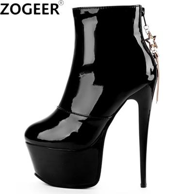 Fashion Women's Ankle Boots Platform Fashion High Heels Short Boots Women PU Leather Black Red White Fetish Party Shoes Lady Large Size