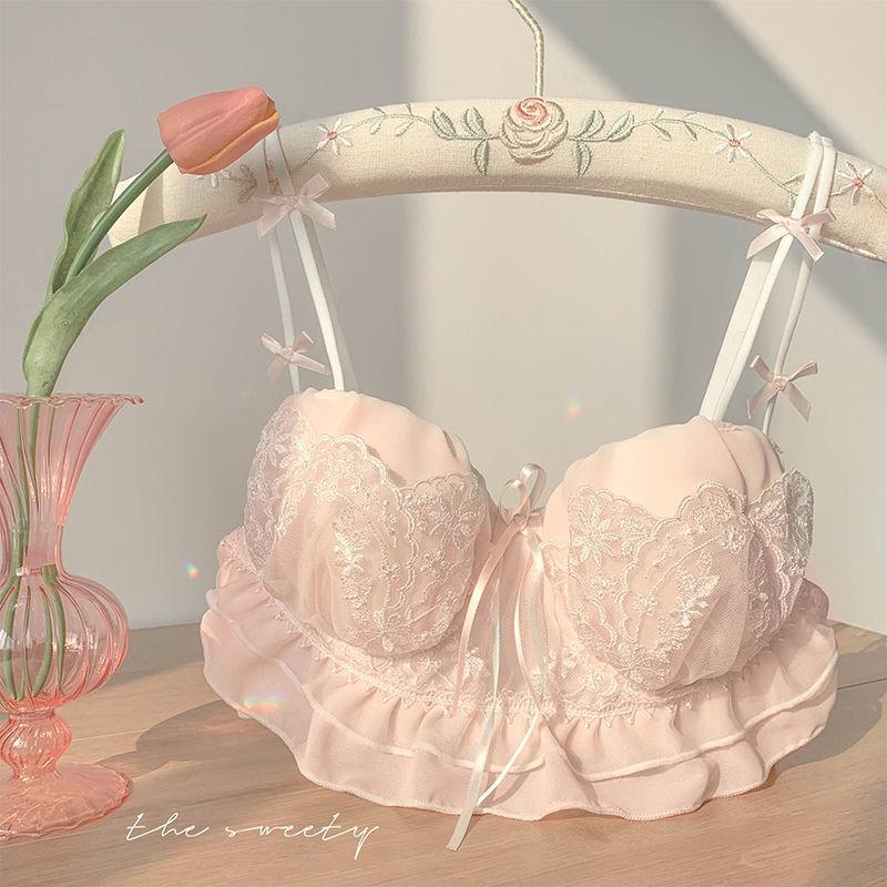 New sexy pure desire wind lace girl underwear women's suit small breasts gathered without steel ring anti-hanging upper support bra cover