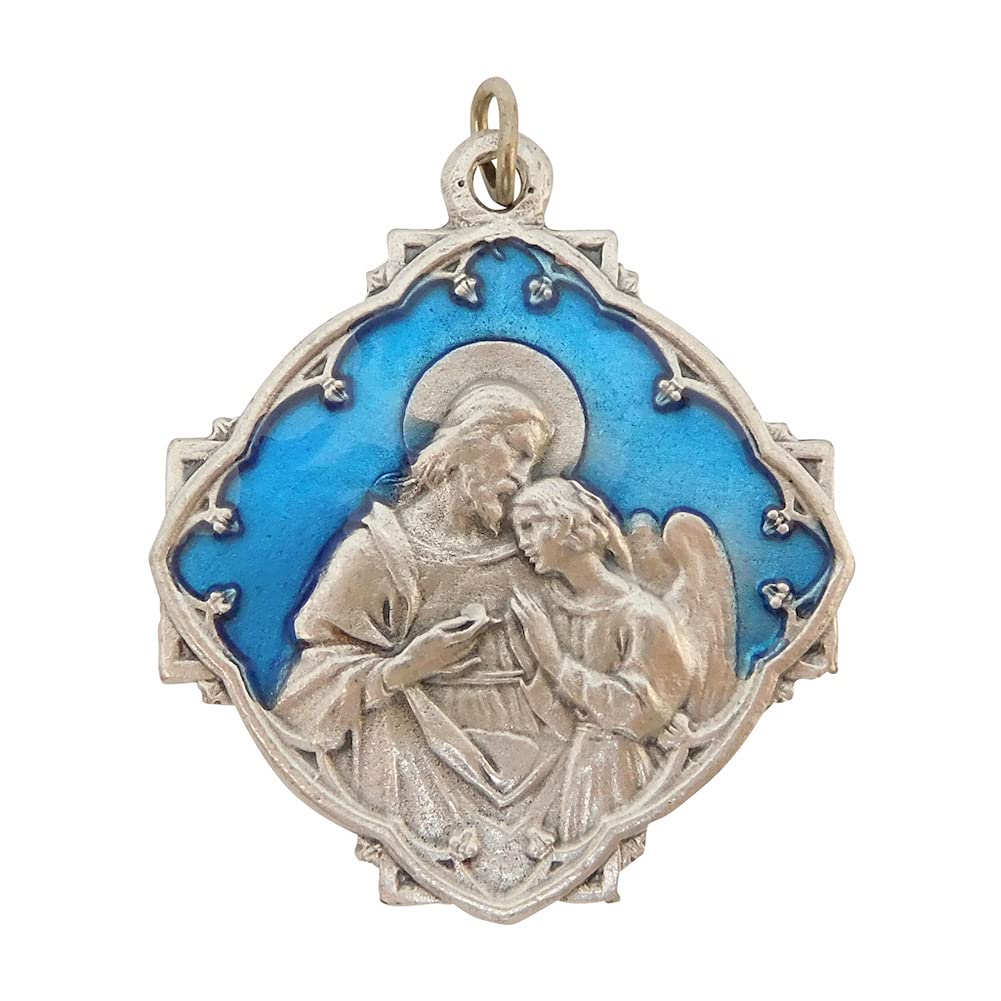 

First Communion Christ and Angel Medal Blue Enamel Made in Italy