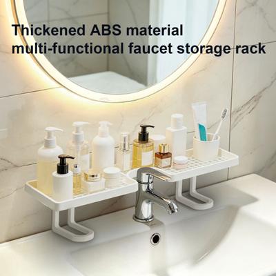 Sink Storage Rack Thickened ABS Waterproof Faucet Storage Organizer Vertical No Drilling Sink Space Saver Rack for Bathroom