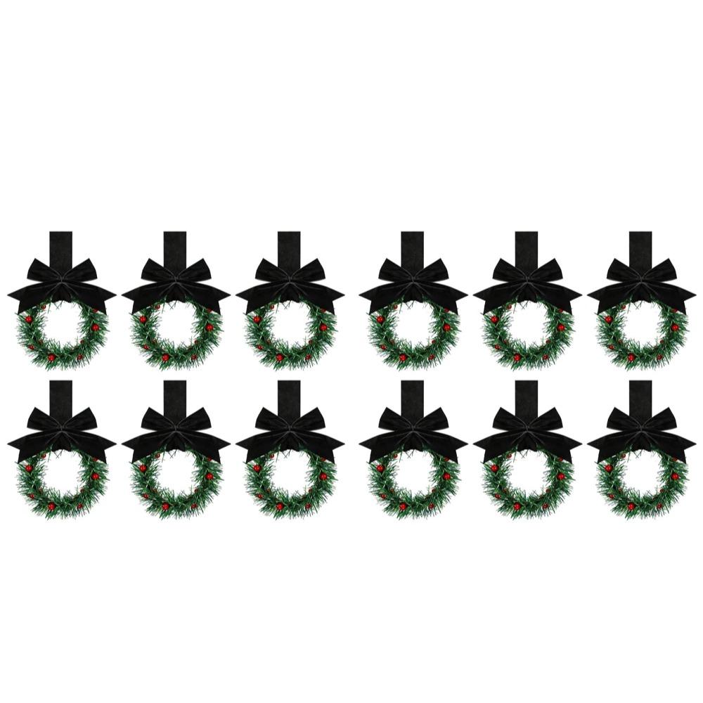 6/12 Stück Weihnachts-Mini-Kränze Bandbögen Rote Früchte Fensterdekorationen Küchenschrank-Kränze Weihnachtsfeier Hausdekoration