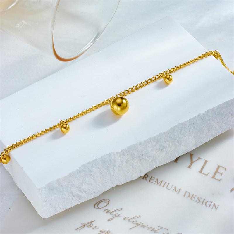 Stainless Steel Gold Double Layer Bead Bell Anklet Boho Adjustable Minimalist Luxury Chain Ankle Bracelet