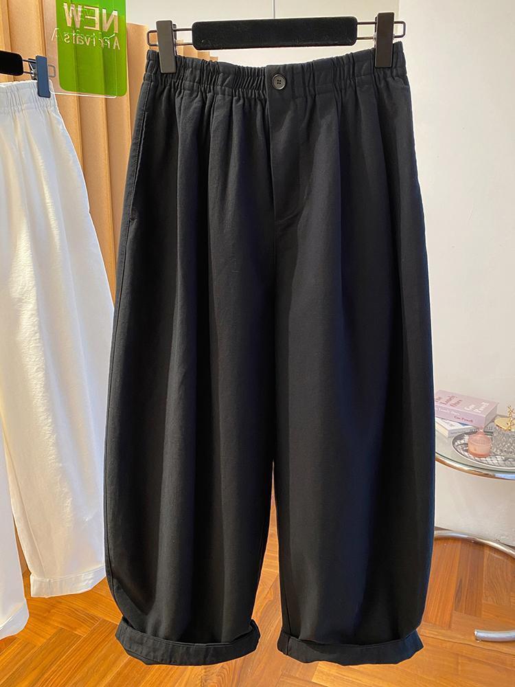 White Korean Style Women's Spring Casual Elastic Waist Wide Leg Pants