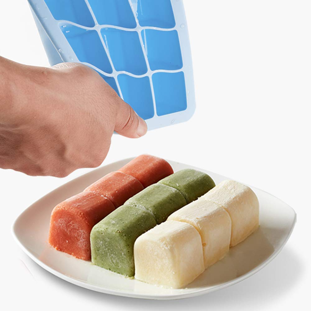 Kalar Frozen Portioned Baby Food Storage Containers 9 Blocks 15 Blocks Ice Cube Tray Baby Food Ice Tray (15 Blocks, Blue)…