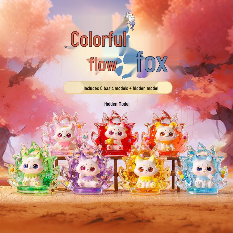 Iridescent Nine-Tailed Fox Blind Box: Adorable Sand Flowing Desktop Ornament Figurine Gift