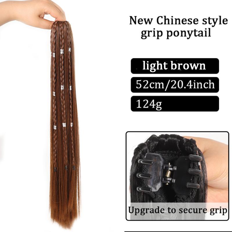 Grasp Clip Silver Buckle Braid Ponytail Synthetic Wig Long Straight Ponytail Wig Natural and Comfortable To Wear Simple To Wear