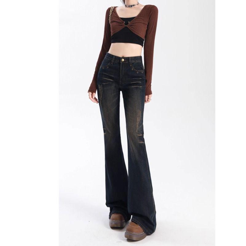 

Retro Micro-Flared Bell Bottom Jeans for Women - Slimming, Flattering, Versatile, and Floor-Length Design. Large синьо сірого кольору