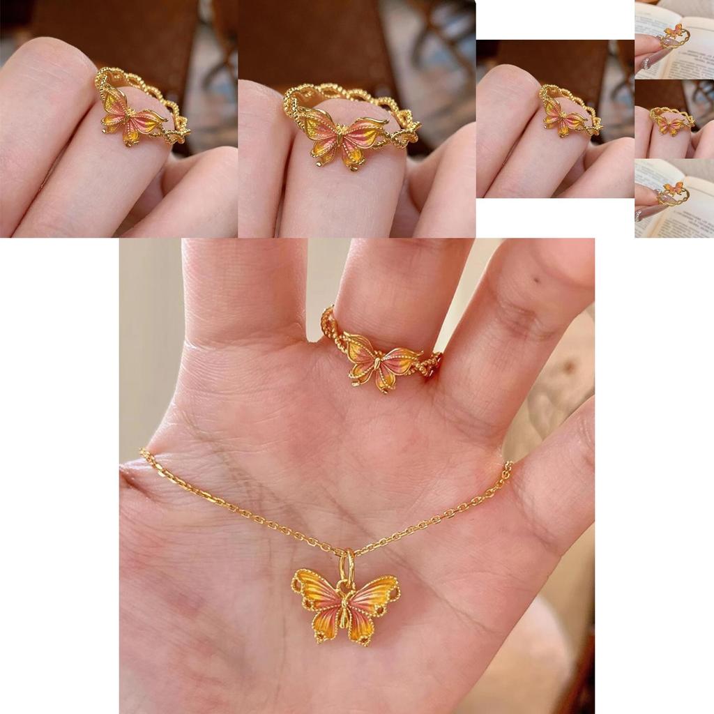 Elegant Vintage Gold Butterfly Ring For Women Featuring Unique Twisted Enamel And Open Design