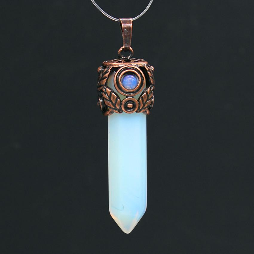 Retro Antique Brass Chakra Hexagonal Prism Natural Stone Quartz Crystal Stone Healing Pendulum Pendant Jewelry For Women Men