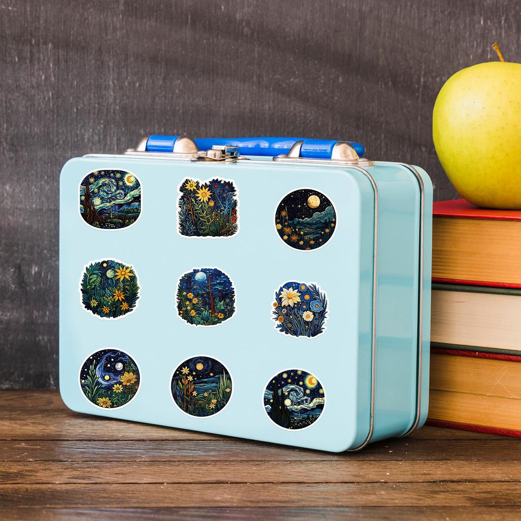 100 Van Gogh's Starry Sky Graffiti Stickers Car Mobile Phone Water Cup Decoration Stickers Waterproof Creative Suitcase Stickers