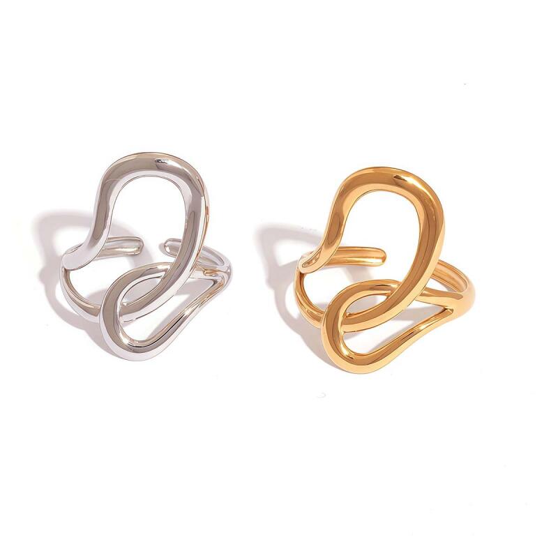 Stainless Steel Geometric Lines Opening Rings for Women Men Classic Glossy Hollow Waterproof Rings Banquet Jewelry Accessories