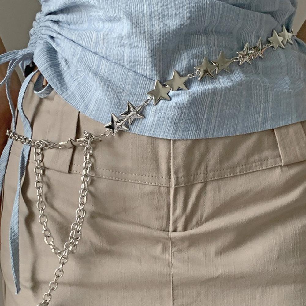 Adjustable Tassel Waist Chain Versatile Metal Star Waist Chain  Women Decorative Body Jewelry