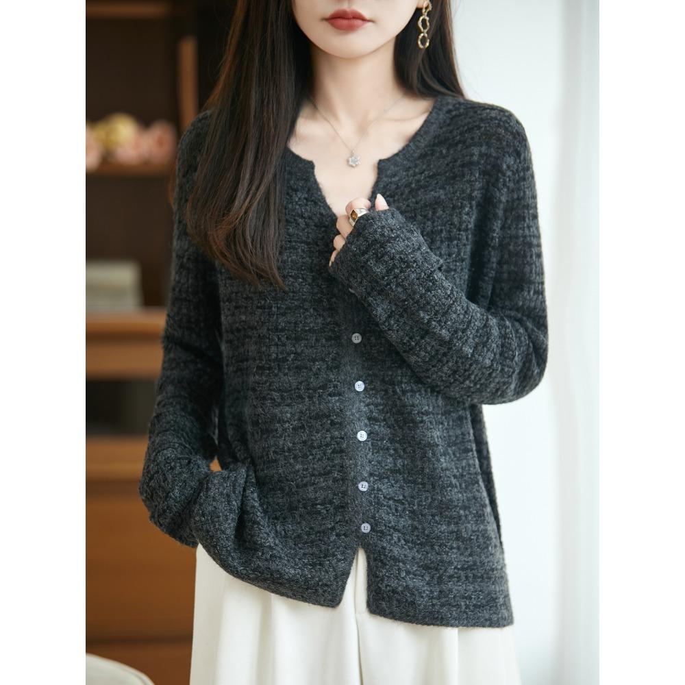 

Short Coat, Women s Round Neck, Half V-neck, New Spring and Autumn Style, Coarse Floral Knitted Sweater XL темно-серого