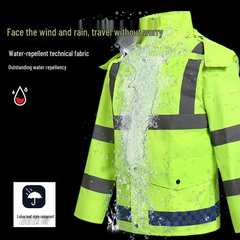 Reflekterande Trafikvakt Regnjacka & Byxor Set - 300D Oxfordtyg, Vattenavvisande, Slitstarkt, Anti-Kraftigt Regn, Utomhus-/Sanitetsanvändning.