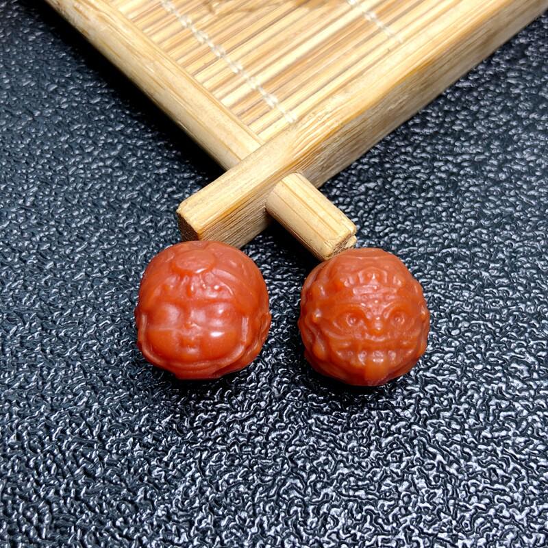 Red Agate Waking Lion Walnut Dragon Bead Carved Wenwan DIY Bracelet Accessories