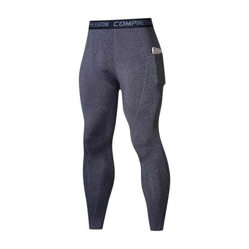 Men's High-Elastic Fitness Leggings - Patch Pocket, Compression, Breathable, Quick-Drying, Ideal for Autumn/Winter Running & Basketball.