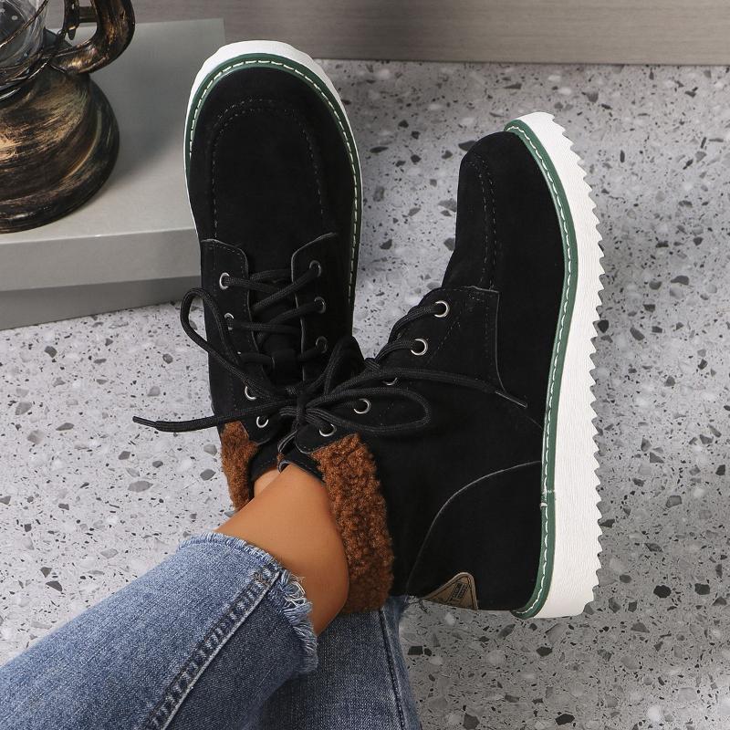 Winter Warme Baumwollschuhe Samt Damen Neue Große Schnürschuhe Freizeitschuhe Keilabsatz Schneestiefel Winter Damenschuhe