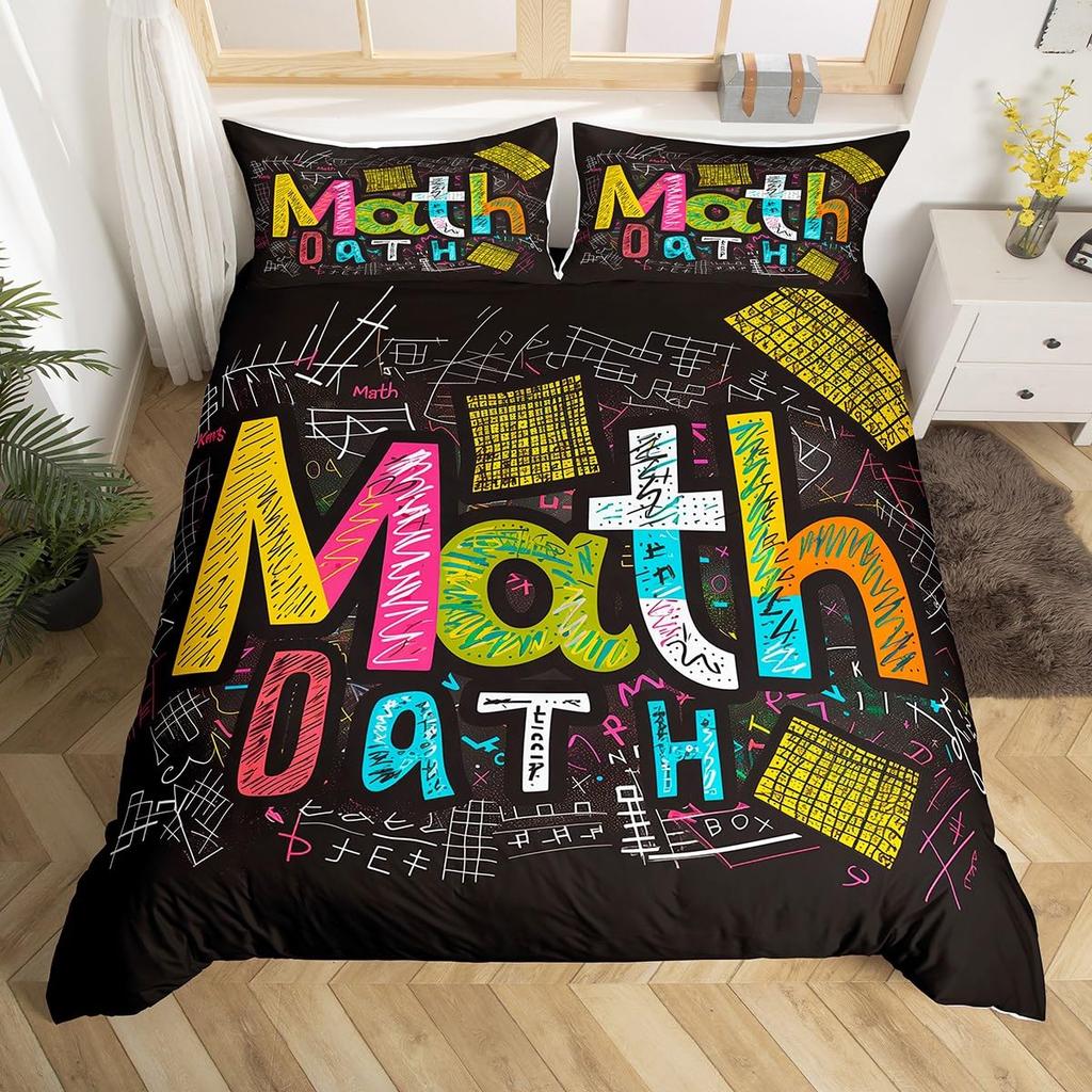 Cartoon Graffiti Bedding Set Back To School Duvet Cover For Kids Boys Girls BedroomMath Geometric Symbol Comforter Cover Twin