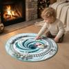 Indoor Decorative Floor Covering Round 3D Christmas Rug, Vortex Optical Illusion Area Santa Snowman Staircase Quiet Play Mat for Kids Depth