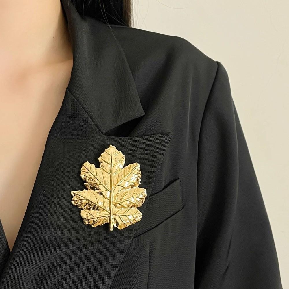 French Style Long Leaf Pin Corsage Ornament Metal Glossy Brooch  Western-style Clothes