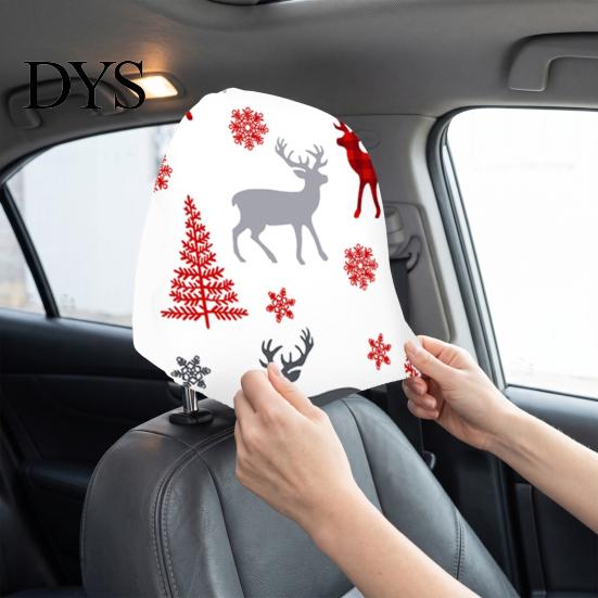 Auto Holiday Gift Ideas 2Pcs Christmas Car Headrest Covers, Elastic Printed Head Rest Cover, Funny Prints Pillow Protector for Cars, Suvs, Universal