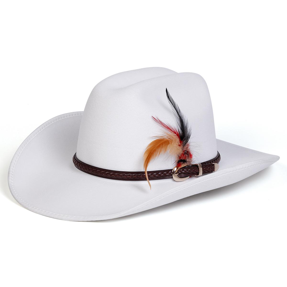 

Мужская шляпа джазовая с перьями Модные шляпы с плоским верхом Уличная шляпа для отдыха Джентльменская кепка Ковбойские шляпы белый