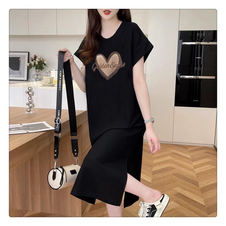 

Женская мода лето весна принт любовное письмо рукава 1/2 круглый вырез свободная талия повседневные платья M