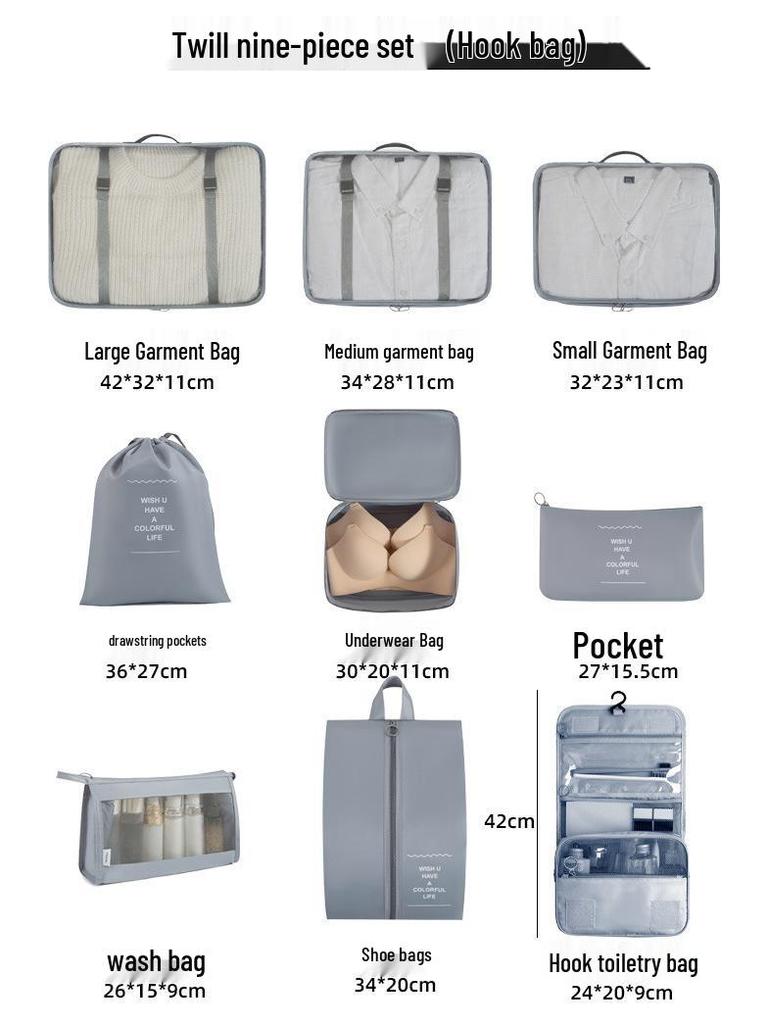 Eight-Piece Waterproof Travel Storage Bag Set for Business Trips - Large Capacity