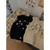 Dimanaf 2025 Sweaters Short Vest Autumn Buttons Women Embroidered Flowers Print O-Neck Sweaters Knitting White Black Sweater