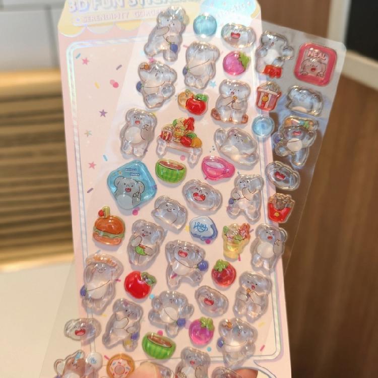 Cartoon Animal Embossed Sticker Educational Childrens Sticker For Scrapbooking Phone Cover Laptop Kid Room Decoration